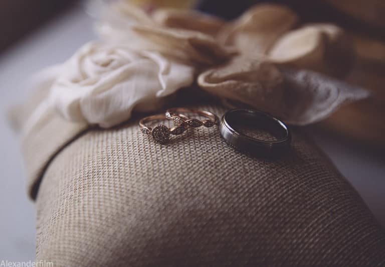 wedding rings on a small pillow