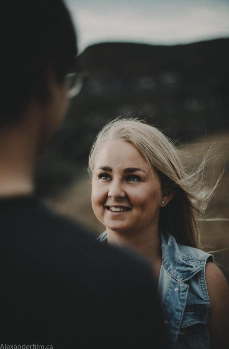 woman smiling as she looks at her boyfriend