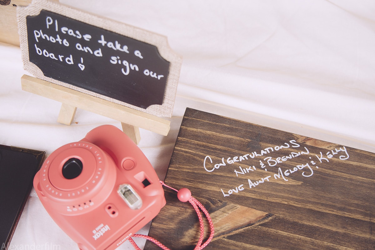 a instant camera with notes around it