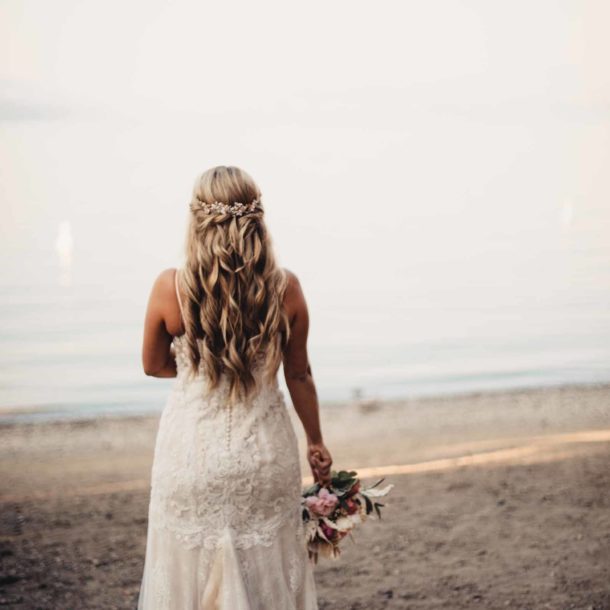 woman in wedding dress from behind