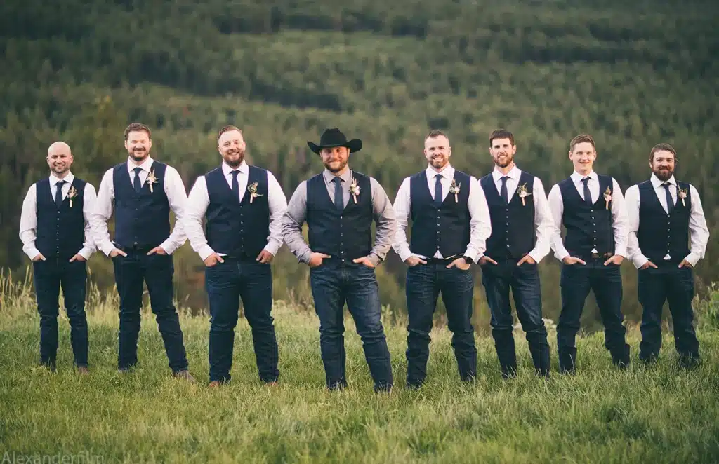 groomsman and groomed lined up facing camera
