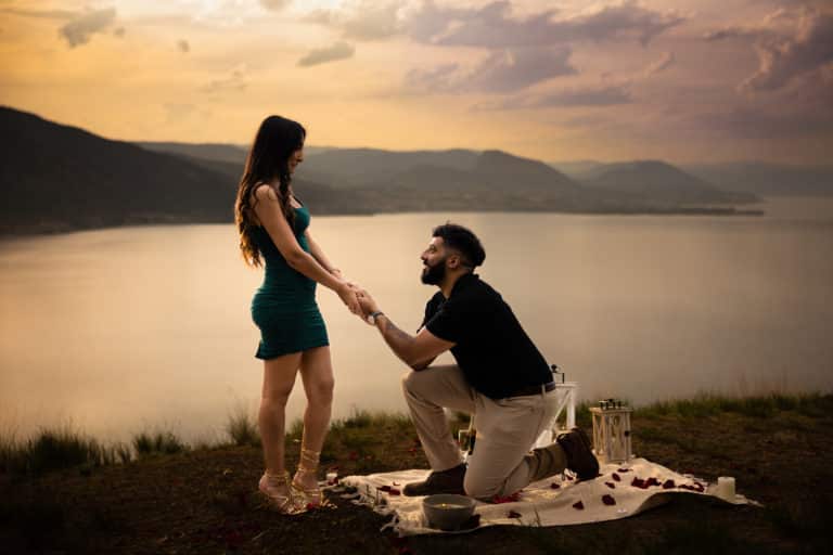 sunset man proposing to woman